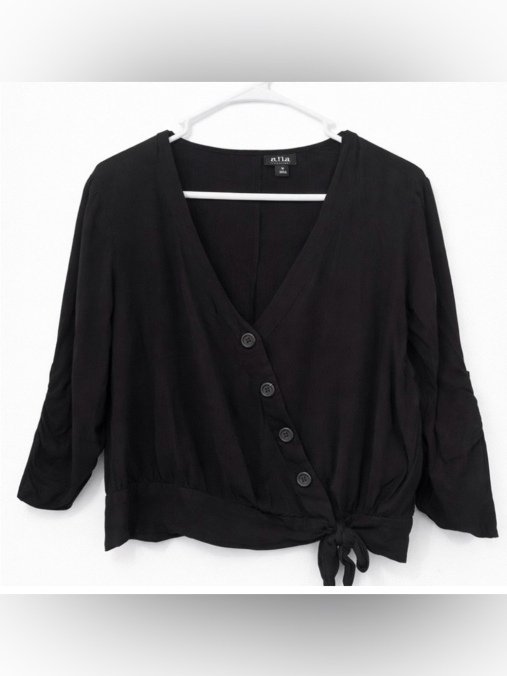 a.n.a Black Tie Front Button Blouse Cropped Top Size M